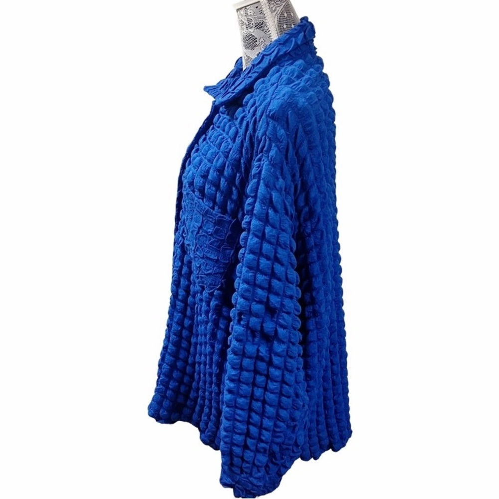Y2k Coastal Statement Stretchy BAILEY ROSE Bubble Knit Shirt LARGE Electric Blue - Picture 3 of 10